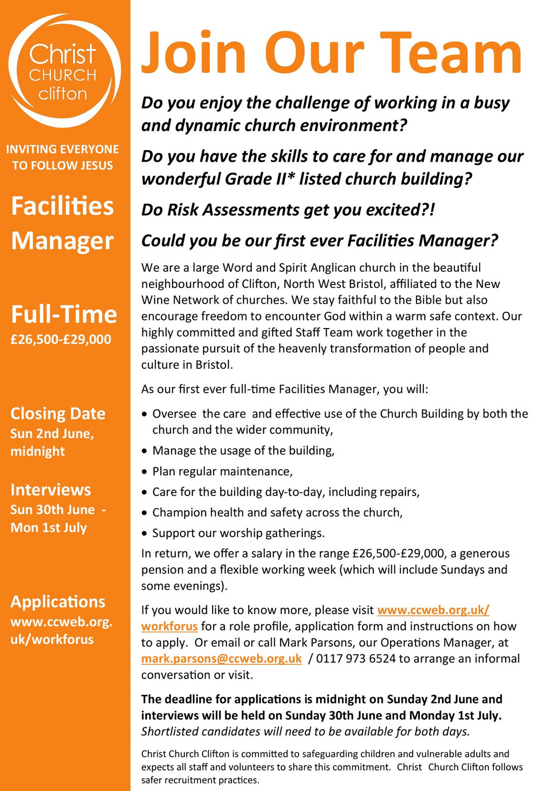 CCC Facilities Manager Advert 